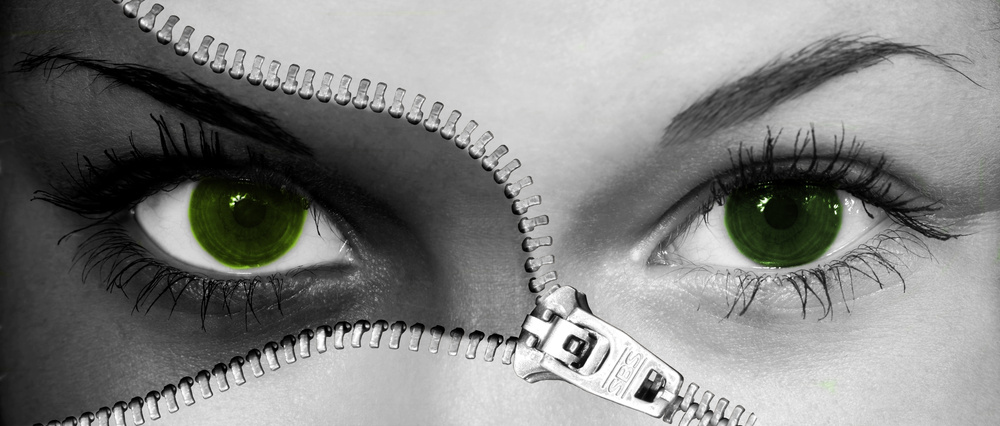 Composition Of Green Human Eyes With Zip