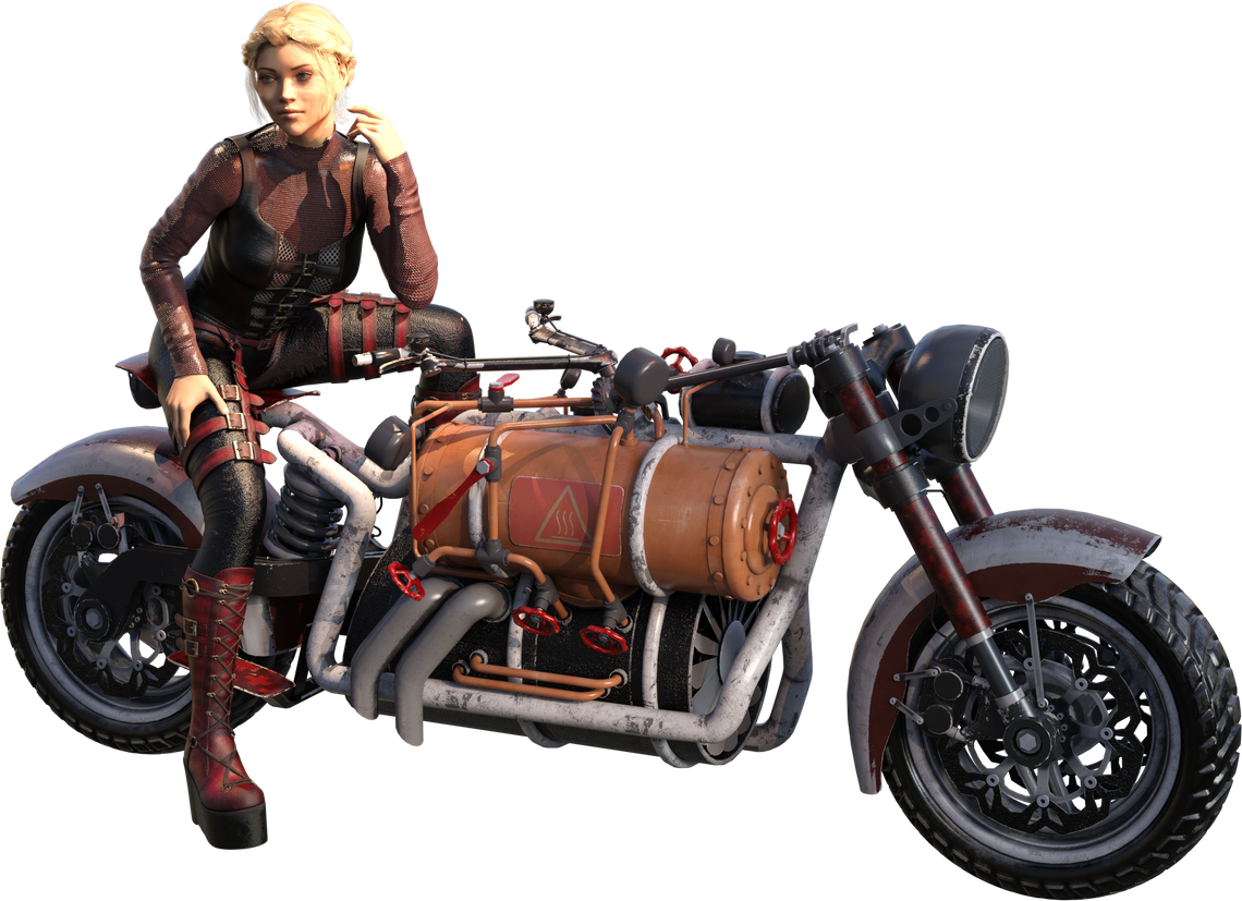 Woman in Steampunk Motorcycle